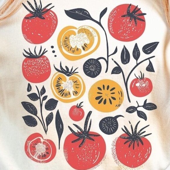 Tomato Tshirt, Cute Whimsical Tomato Garden Print Tee - Picture 2 of 3